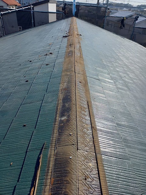 貫板撤去後のスレート屋根