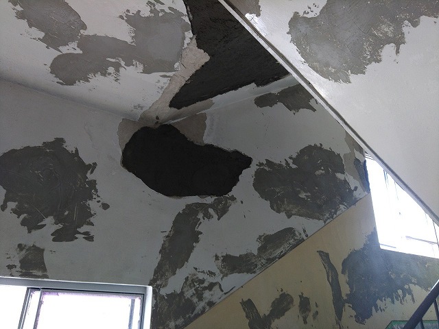 天井部の塗膜が剥がれている