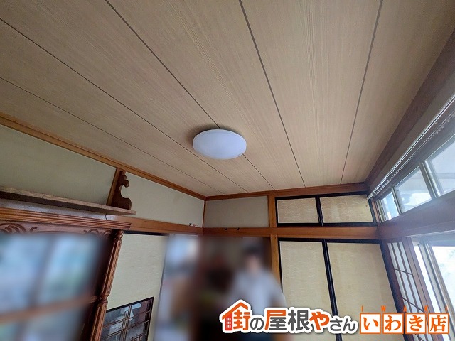 福島県いわき市　雨漏りした天井に下地を取り付けクロスを貼った状態