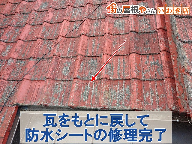 福島県いわき市 取り外していた瓦をもとに戻して防水シートの修理完了