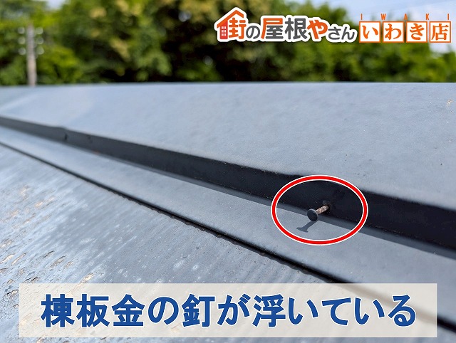 福島県郡山市　棟板金を固定している釘が抜けかかっていて危険
