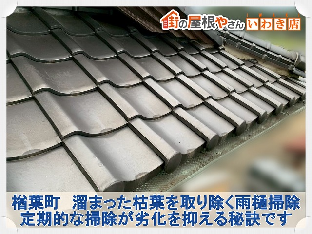 楢葉町にて雨水が漏れていた雨樋の雨樋掃除を実施。詰まりが無くなり排水性が回復