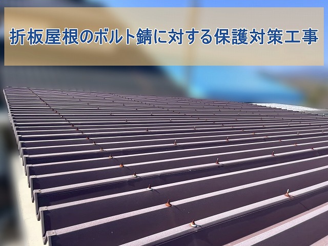 いわき市にて金属折板倉庫屋根のボルト錆を調査 補修方法をご提案