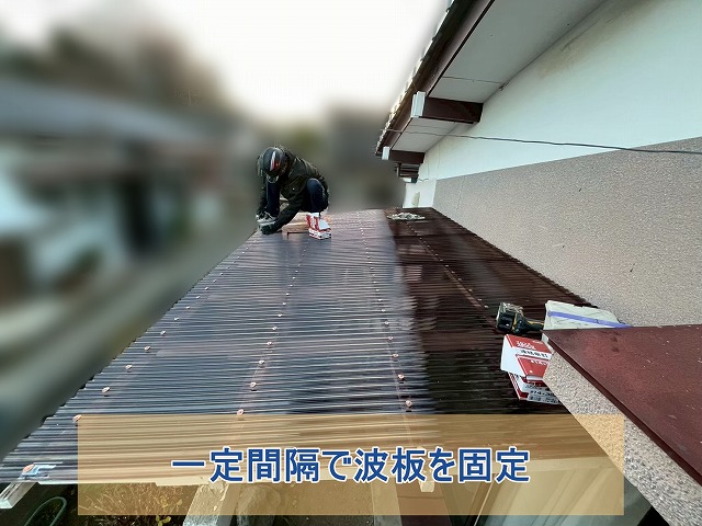 一定間隔で波板を固定している