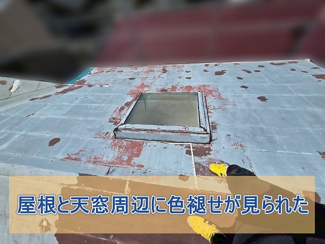 屋根と天窓周辺に色褪せが見られた