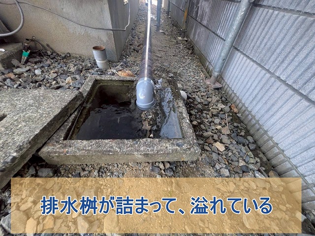 排水桝が詰まって水があふれている状態