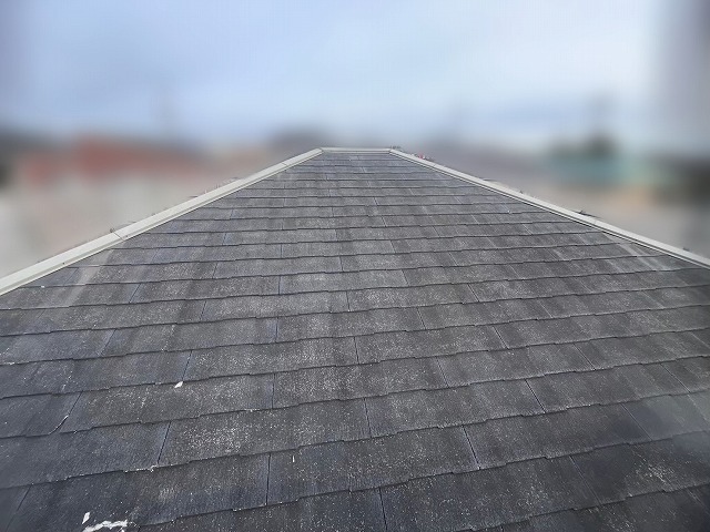 傷んだスレート屋根と棟板金の様子