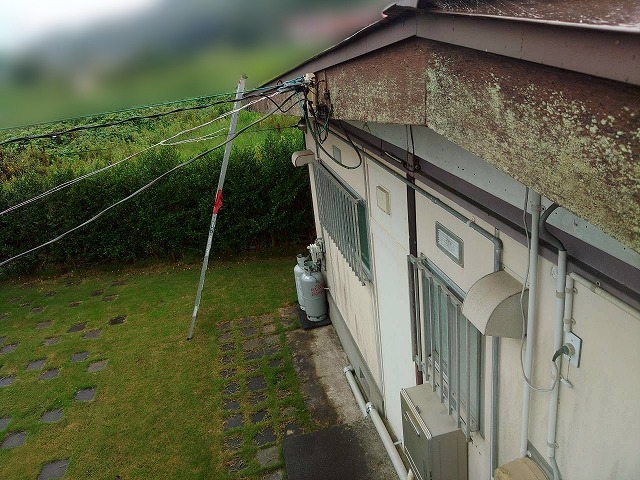 破風板が湿気の影響でカビが発生している様子