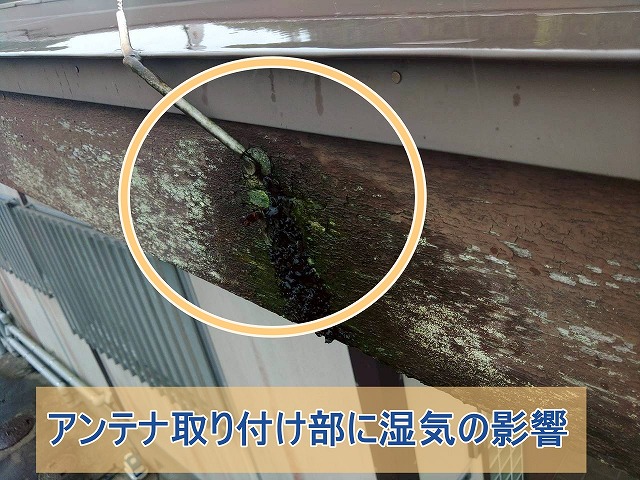 アンテナ取り付け部に湿気の影響がある様子