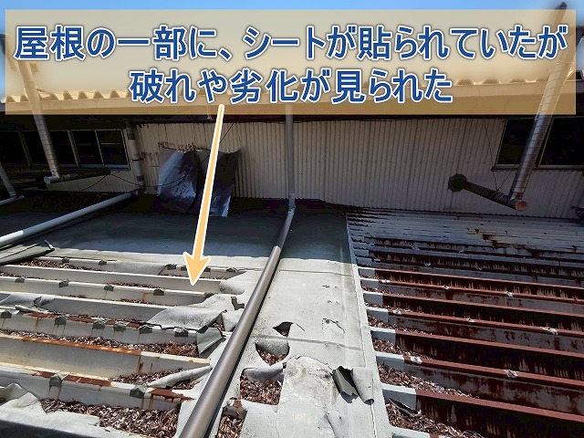 いわき市勿来 屋根の一部にシートが貼られていたが破れや劣化が見られた