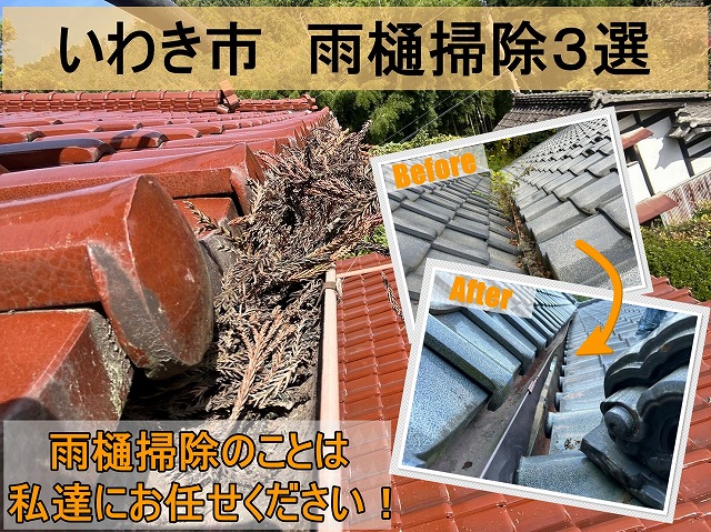 いわき市にて行った雨樋掃除３選。秋ごろは雨樋が詰まりやすいので注意が必要